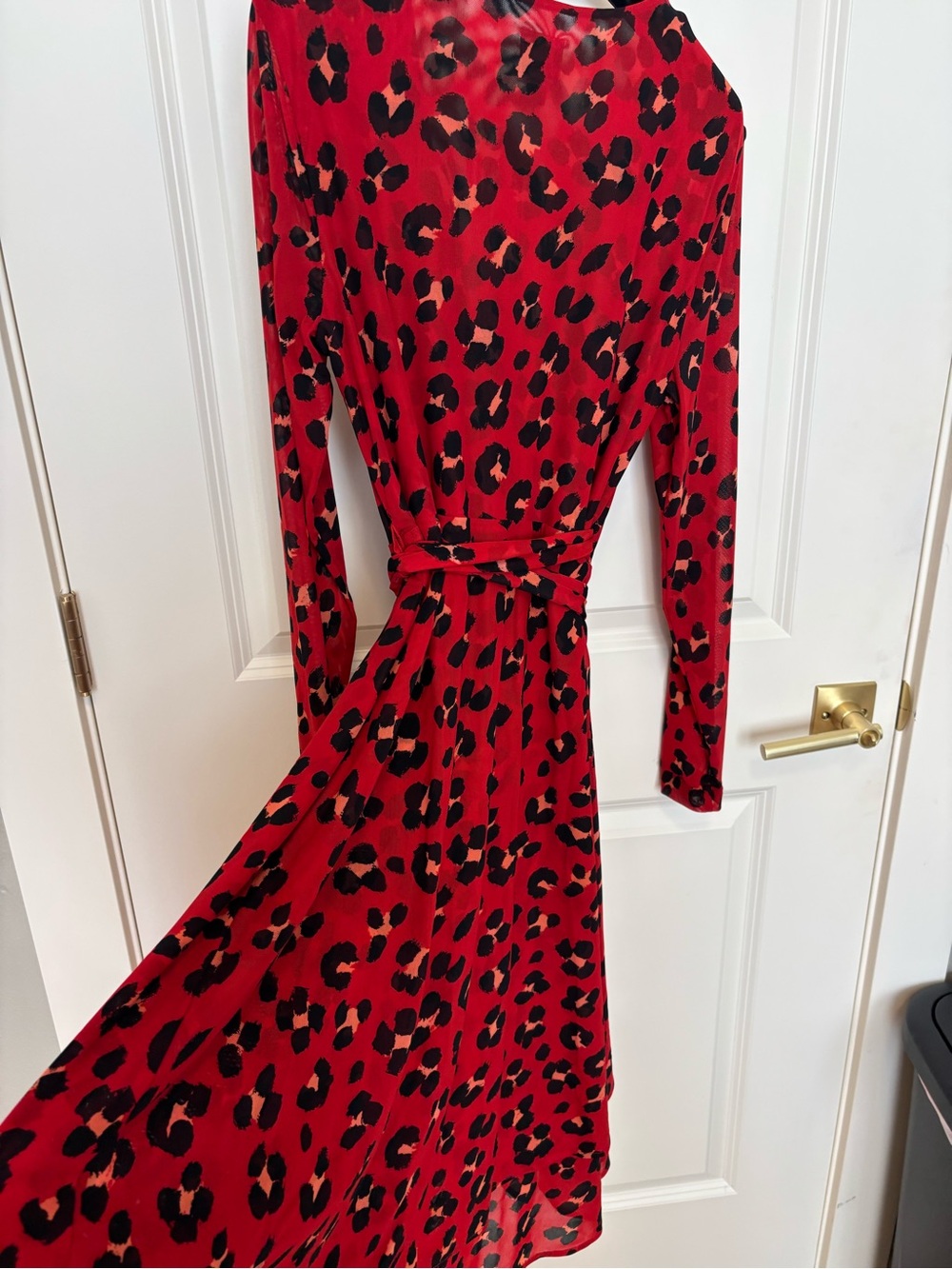 CAbi Red and Black Leopard Wrap Midi Dress - Picture 3 of 5